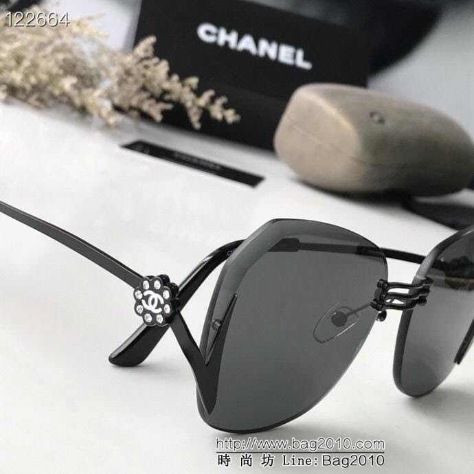 CHANEL香奈兒 2019新款 鏡腿山茶花雙C圖案 無框水晶切邊 女款太陽鏡  lly1229